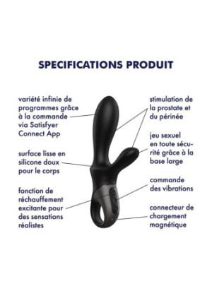 Vibromasseur rabbit noir USB, chauffant et connecté Heat Climax+  Satisfyer - CC597791